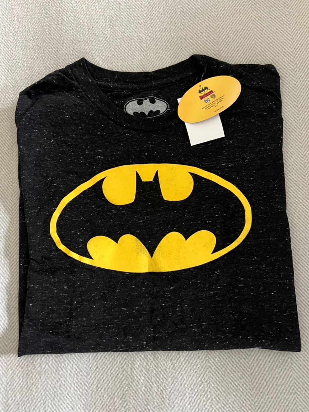 NWT DC Comics Black Tee with Yellow Batman Emblem